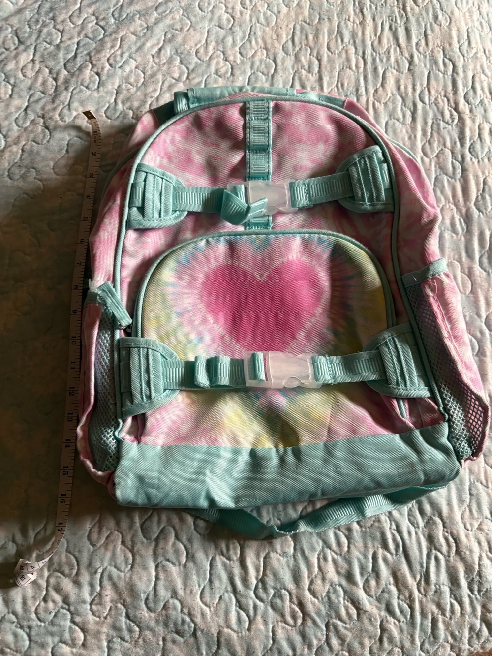 Pottery Barn Kids Tie-Dye Heart Backpack in Pink and Mint